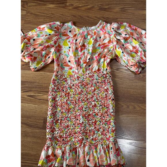 BYTIMO peach Shirred floral-print satin-crepe mini dress size small X - Picture 12 of 12
